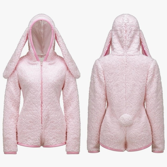 Costume Adult/Giggling Getup/Cozy Pink Bunny Costume Outfit/Sherpa Hooded/SIZE L - Picture 6 of 9